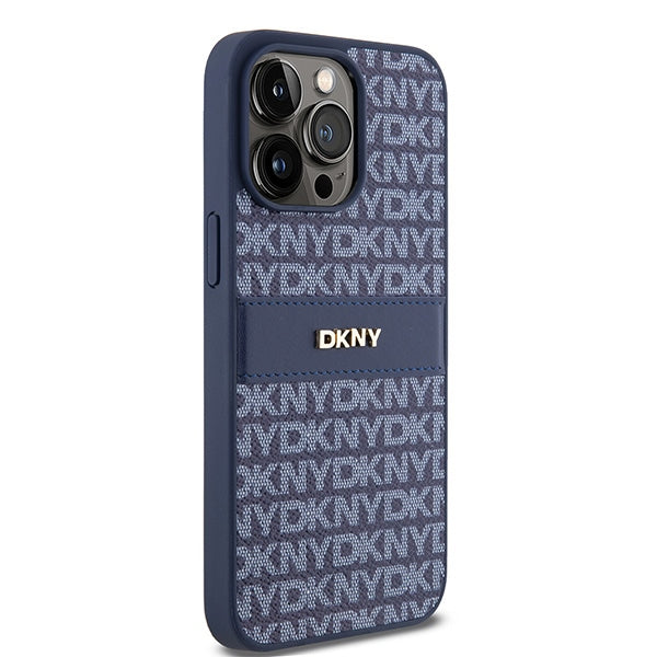 DKNY Leather Mono Stripe &amp; Metal Logo case for iPhone 15 Pro Max - blue