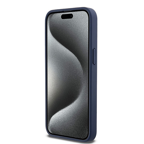 DKNY Leather Mono Stripe &amp; Metal Logo case for iPhone 15 Pro Max - blue