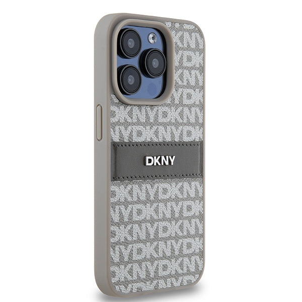 DKNY Leather Mono Stripe &amp; Metal Logo case for iPhone 15 Pro Max - beige