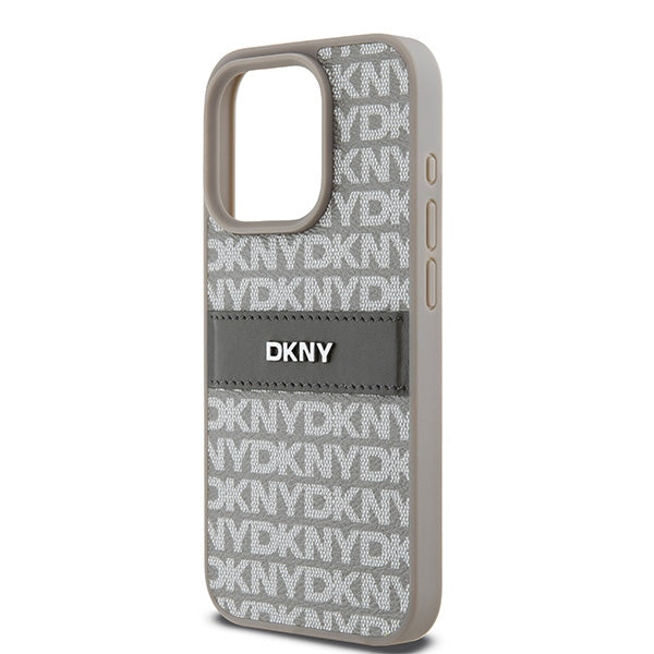 DKNY Leather Mono Stripe &amp; Metal Logo case for iPhone 15 Pro Max - beige