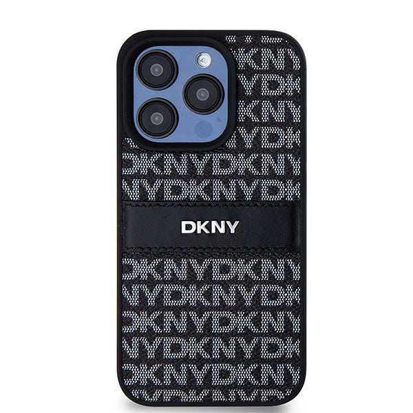 DKNY Leather Mono Stripe &amp; Metal Logo case for iPhone 15 Pro Max - black