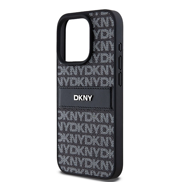 DKNY Leather Mono Stripe &amp; Metal Logo case for iPhone 15 Pro Max - black