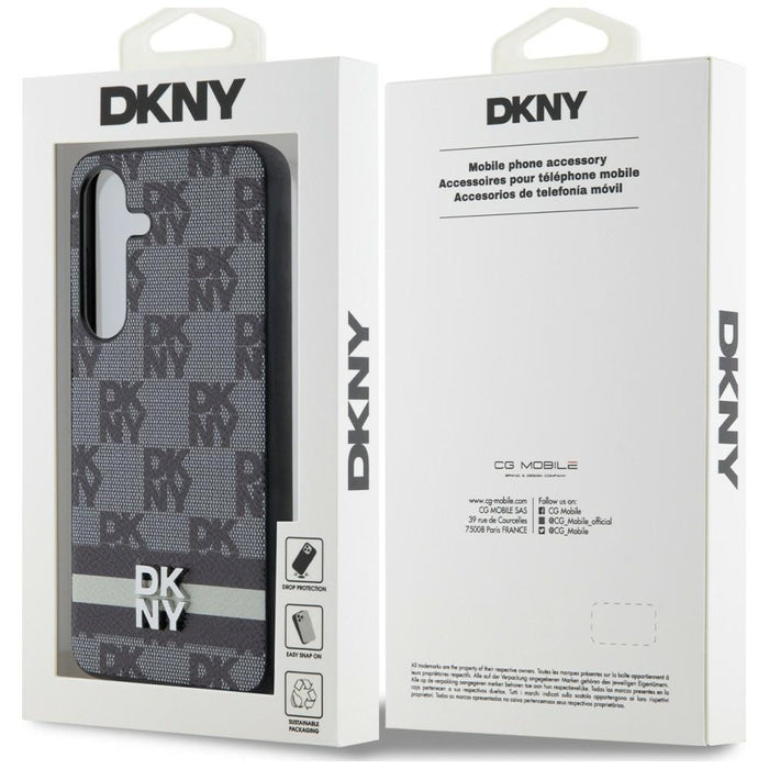 DKNY Leather Checkered Mono Pattern &amp; Printed Stripes case for Samsung Galaxy S24+ - black