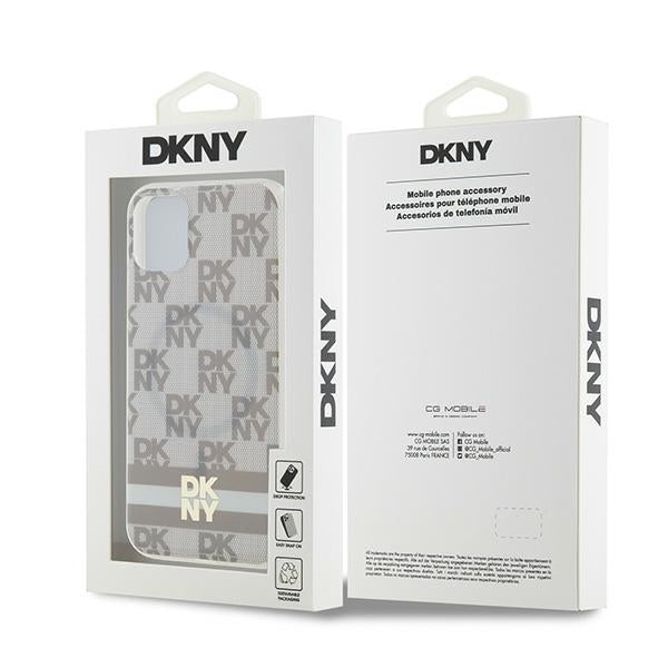 DKNY IML Checkered Mono Pattern &amp; Printed Stripes MagSafe case for iPhone 11 / Xr - beige