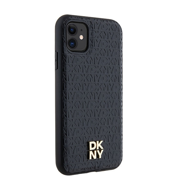 DKNY Leather Monogram Pattern Metal Logo MagSafe Case for iPhone 11 / Xr - Black