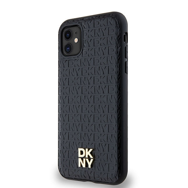 DKNY Leather Monogram Pattern Metal Logo MagSafe Case for iPhone 11 / Xr - Black