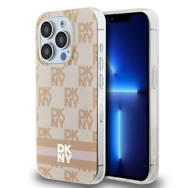 DKNY IML Checkered Mono Pattern &amp; Printed Stripes MagSafe case for iPhone 13 Pro / 13 - pink