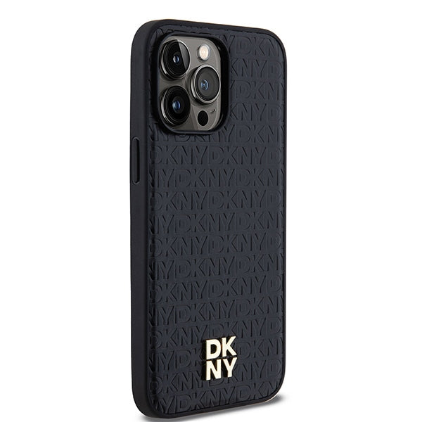 DKNY Leather Pattern Metal Logo MagSafe Case for iPhone 13 Pro / 13 - Black