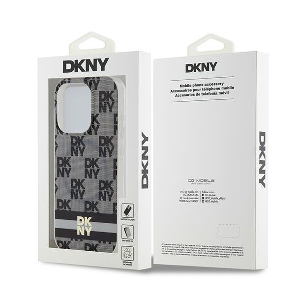 DKNY IML Checkered Mono Pattern &amp; Printed Stripes MagSafe Case for iPhone 13 Pro Max - Black