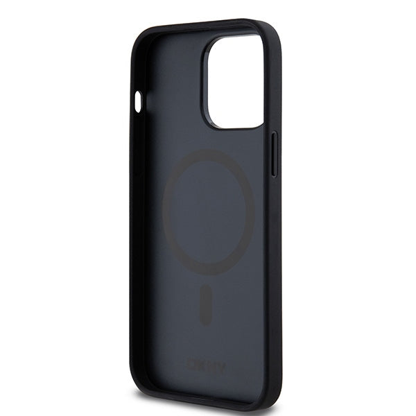 DKNY Leather Pattern Metal Logo MagSafe case for iPhone 13 Pro Max - black