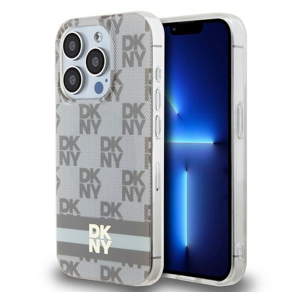 DKNY IML Checkered Mono Pattern &amp; Printed Stripes MagSafe case for iPhone 14 Pro - beige