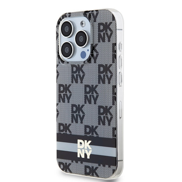 DKNY IML Checkered Mono Pattern &amp; Printed Stripes MagSafe Case for iPhone 14 Pro - Black