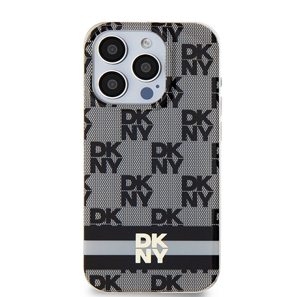 DKNY IML Checkered Mono Pattern &amp; Printed Stripes MagSafe Case for iPhone 14 Pro - Black