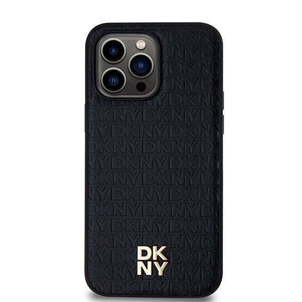 DKNY Leather Pattern Metal Logo MagSafe case for iPhone 14 Pro - black