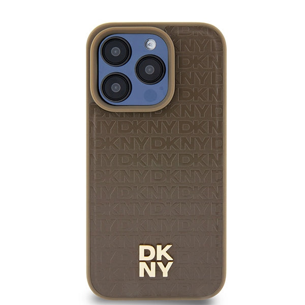 DKNY Leather Pattern Metal Logo MagSafe case for iPhone 14 Pro - brown