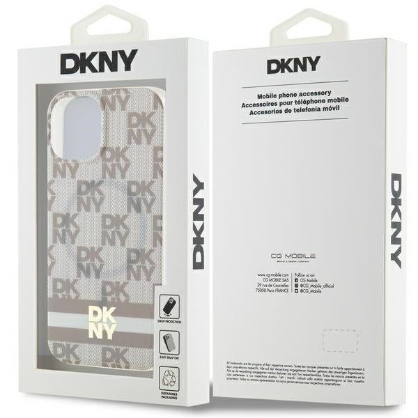 DKNY IML Checkered Mono Pattern &amp; Printed Stripes MagSafe case for iPhone 15 / 14 / 13 - beige
