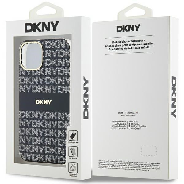 DKNY IML Mono &amp; Stripe MagSafe Case for iPhone 15/14/13 - Black