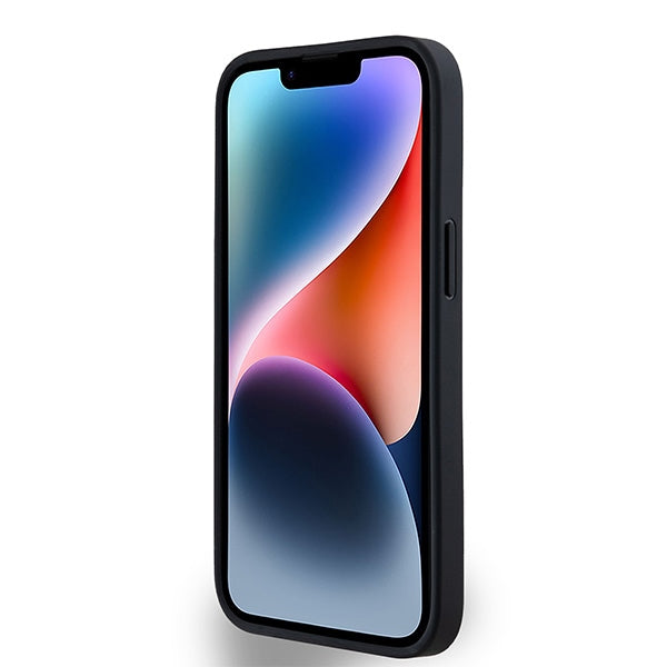 DKNY Leather Monogram Pattern Metal Logo MagSafe Case for iPhone 15/14/13 - Black