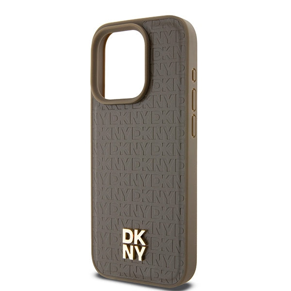 DKNY Leather Pattern Metal Logo MagSafe case for iPhone 14 Pro Max - brown