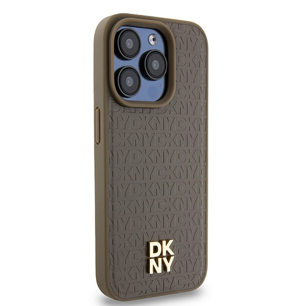 DKNY Leather Pattern Metal Logo MagSafe case for iPhone 14 Pro Max - brown