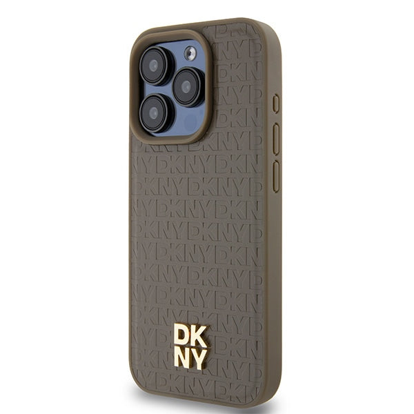 DKNY Leather Pattern Metal Logo MagSafe case for iPhone 14 Pro Max - brown