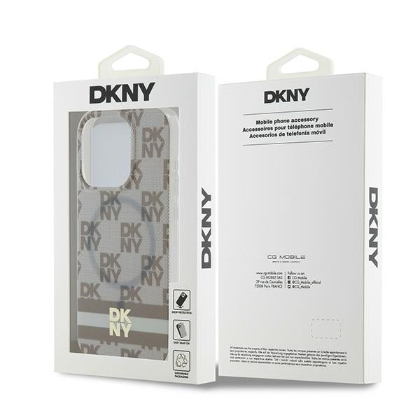 DKNY IML Checkered Mono Pattern &amp; Printed Stripes MagSafe case for iPhone 15 Pro - beige