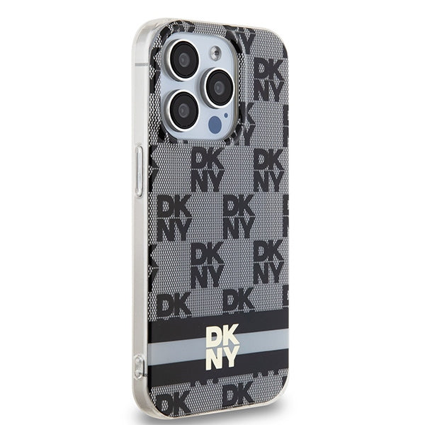 DKNY IML Checkered Mono Pattern &amp; Printed Stripes MagSafe Case for iPhone 15 Pro - Black