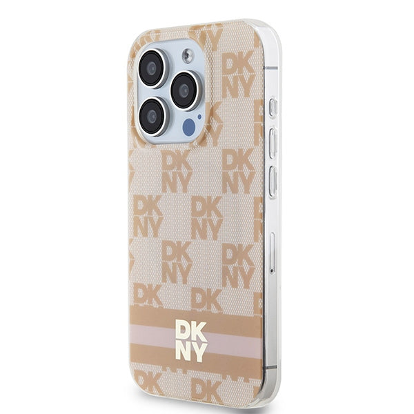 DKNY IML Checkered Mono Pattern &amp; Printed Stripes MagSafe case for iPhone 15 Pro - pink
