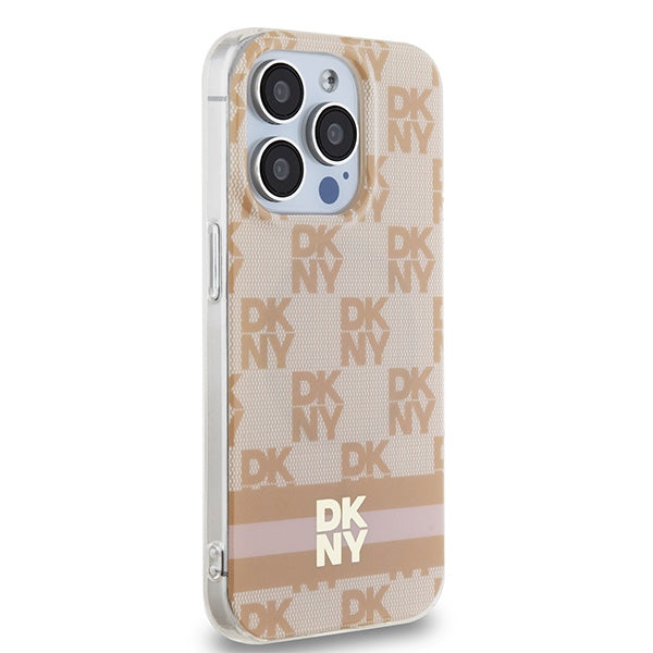 DKNY IML Checkered Mono Pattern &amp; Printed Stripes MagSafe case for iPhone 15 Pro - pink