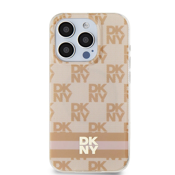 DKNY IML Checkered Mono Pattern &amp; Printed Stripes MagSafe case for iPhone 15 Pro - pink