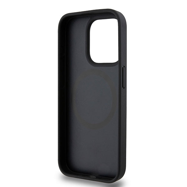 DKNY Leather Monogram Pattern Metal Logo MagSafe Case for iPhone 15 Pro - Black