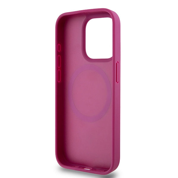 DKNY Leather Monogram Pattern Metal Logo MagSafe Case for iPhone 15 Pro - Pink