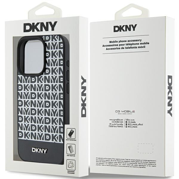 DKNY Leather Printed Pattern Metal Logo MagSafe Case for iPhone 15 Pro - Black