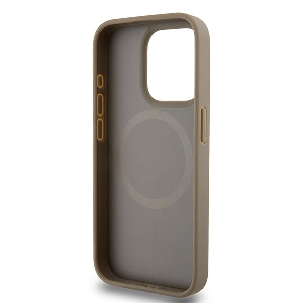 DKNY Leather Printed Pattern Metal Logo MagSafe Case for iPhone 15 Pro - Brown
