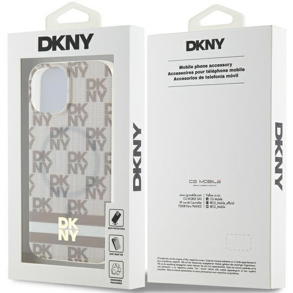 DKNY IML Checkered Mono Pattern &amp; Printed Stripes MagSafe Case for iPhone 15 Plus / 14 Plus - Beige