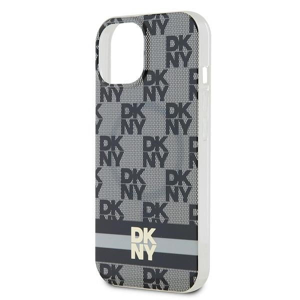DKNY IML Checkered Mono Pattern &amp; Printed Stripes MagSafe Case for iPhone 15 Plus / 14 Plus - Black