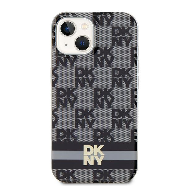 DKNY IML Checkered Mono Pattern &amp; Printed Stripes MagSafe Case for iPhone 15/14/13 - Black