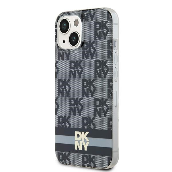 DKNY IML Checkered Mono Pattern &amp; Printed Stripes MagSafe Case for iPhone 15/14/13 - Black