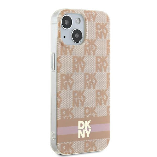 DKNY IML Checkered Mono Pattern &amp; Printed Stripes MagSafe case for iPhone 15 / 14 / 13 - pink