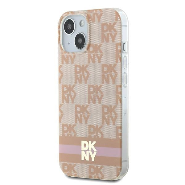 DKNY IML Checkered Mono Pattern &amp; Printed Stripes MagSafe case for iPhone 15 / 14 / 13 - pink