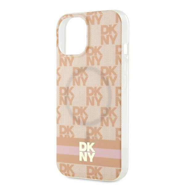 DKNY IML Checkered Mono Pattern &amp; Printed Stripes MagSafe case for iPhone 15 / 14 / 13 - pink