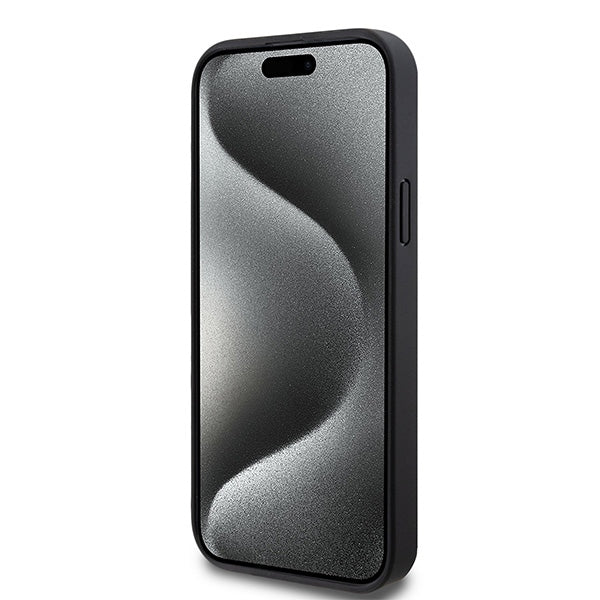 DKNY Leather Pattern Metal Logo MagSafe Case for iPhone 15/14/13 - Black