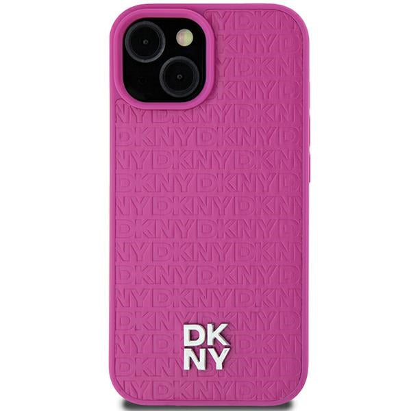 DKNY Leather Pattern Metal Logo MagSafe case for iPhone 15 / 14 / 13 - pink