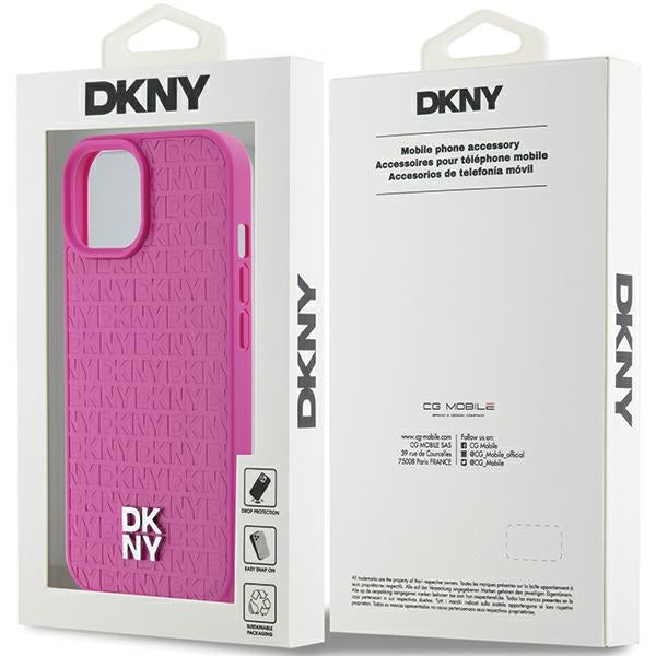 DKNY Leather Pattern Metal Logo MagSafe case for iPhone 15 / 14 / 13 - pink