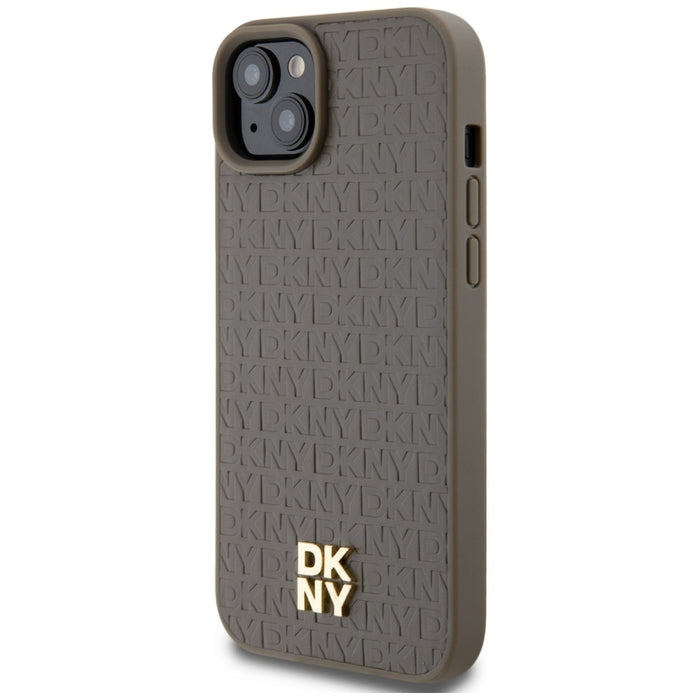 DKNY Leather Pattern Metal Logo MagSafe case for iPhone 15 / 14 / 13 - brown