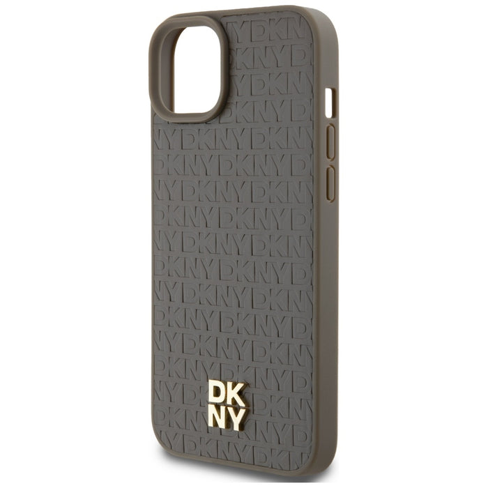 DKNY Leather Pattern Metal Logo MagSafe case for iPhone 15 / 14 / 13 - brown