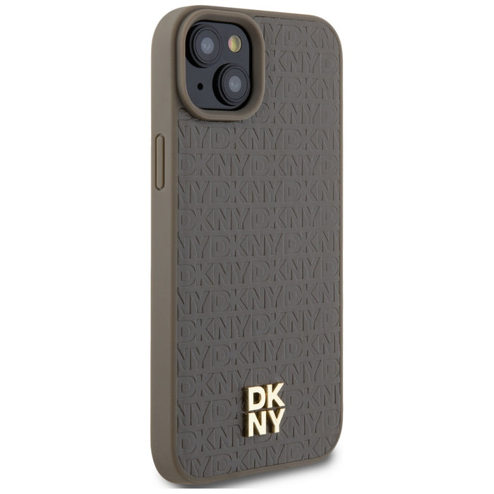 DKNY Leather Pattern Metal Logo MagSafe case for iPhone 15 / 14 / 13 - brown