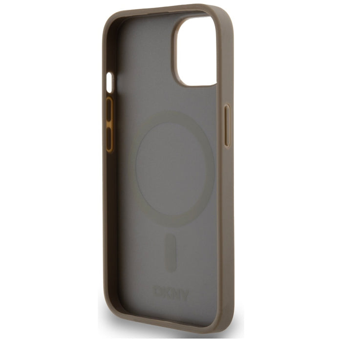 DKNY Leather Printed Pattern Metal Logo MagSafe Case for iPhone 15 / 14 / 13 - Brown