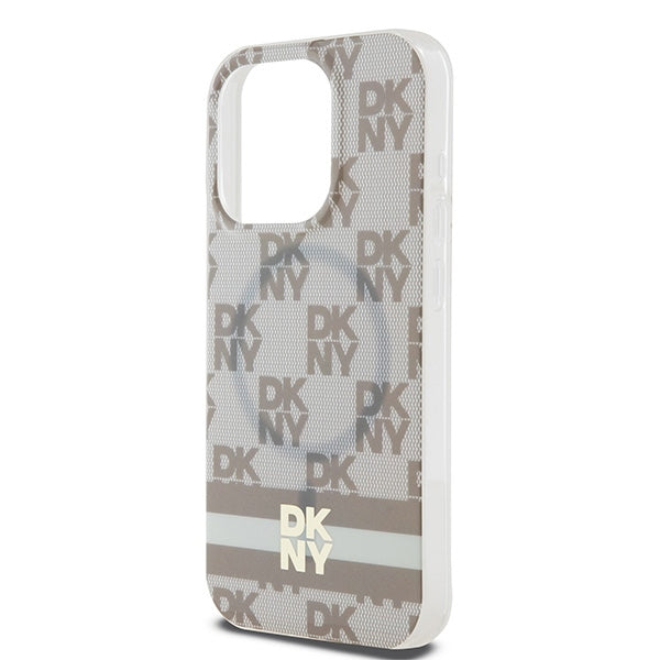 DKNY IML Checkered Mono Pattern &amp; Printed Stripes MagSafe case for iPhone 15 Pro Max - beige