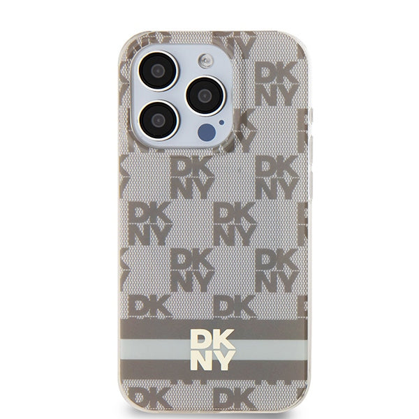 DKNY IML Checkered Mono Pattern &amp; Printed Stripes MagSafe case for iPhone 15 Pro Max - beige